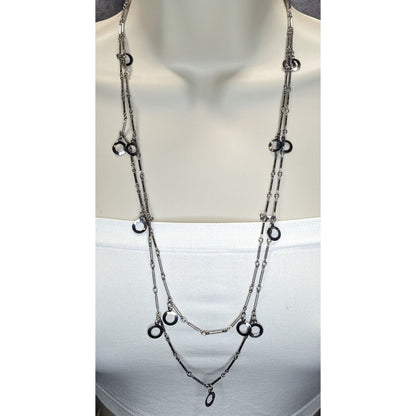 Modern Geometric Charm Silver-Tone Long Chain Necklace