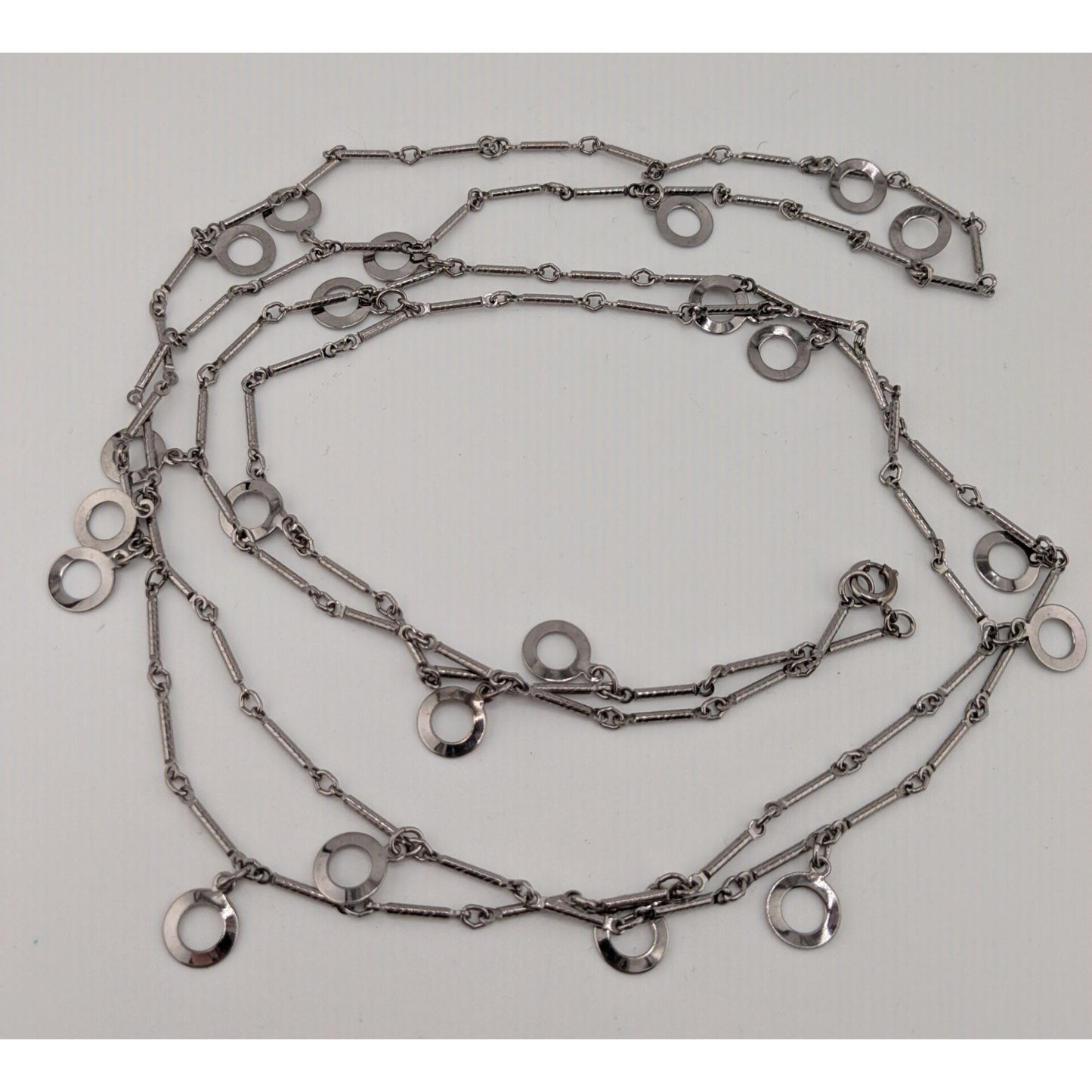 Modern Geometric Charm Silver-Tone Long Chain Necklace