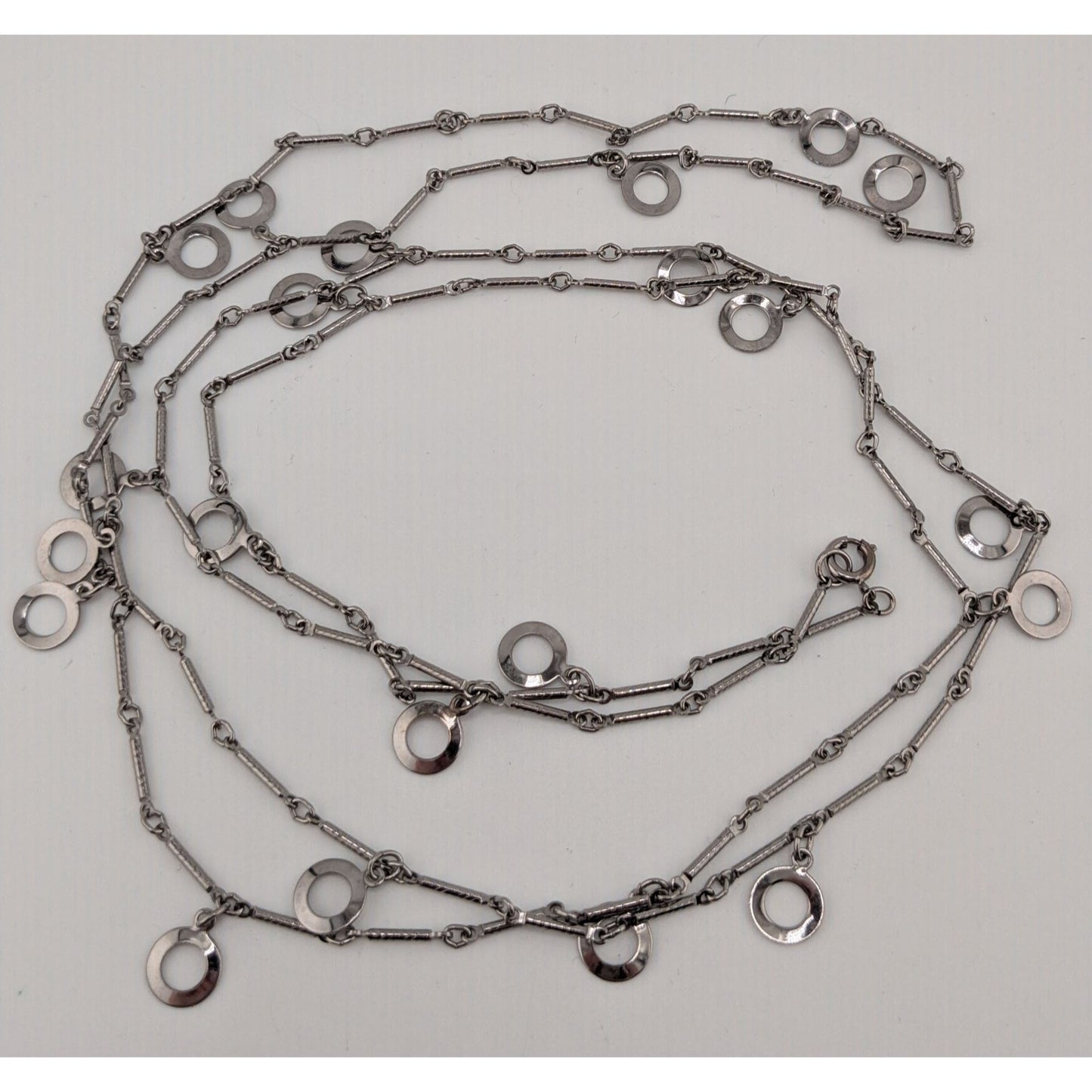 Modern Geometric Charm Silver-Tone Long Chain Necklace
