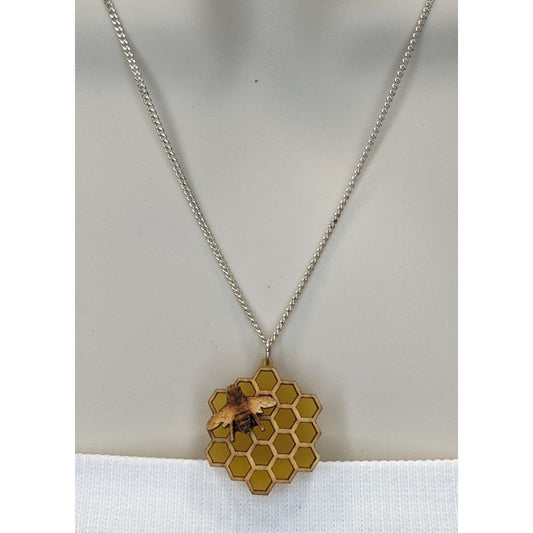 Cottagecore Honeycomb Bee Pendant Necklace