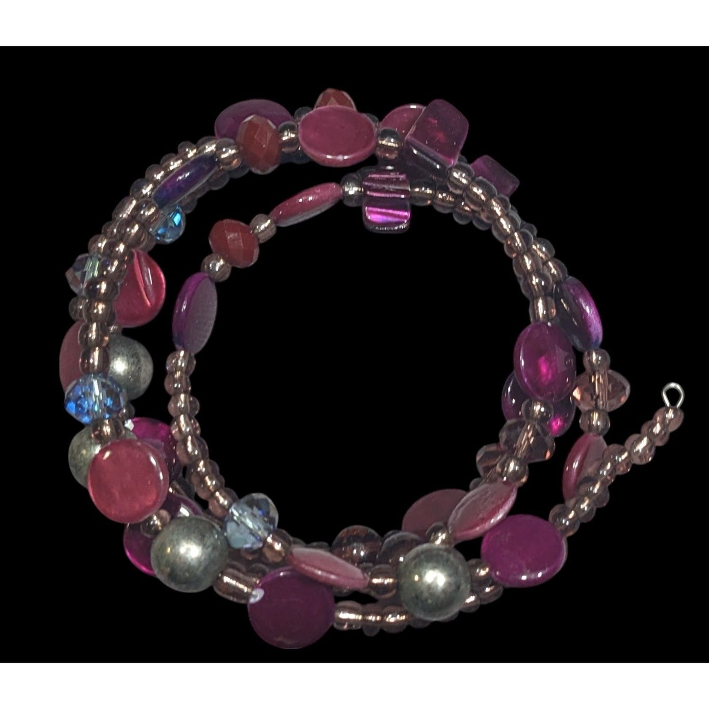 Whimsical Mermaidcore Purple And Silver Tone Shell And Glass Beaded Coil Bracelet