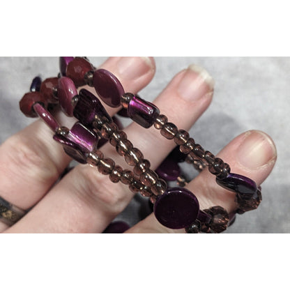 Whimsical Mermaidcore Purple And Silver Tone Shell And Glass Beaded Coil Bracelet