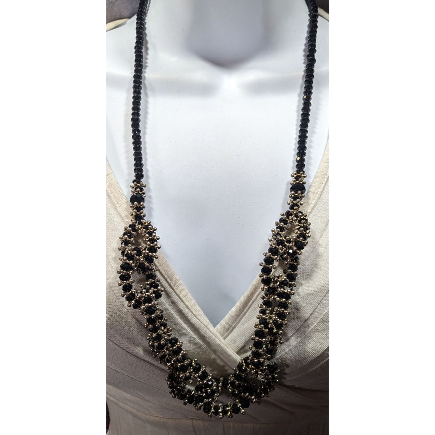 Vintage Glam Metal And Glass Beaded Loop Statement Necklace