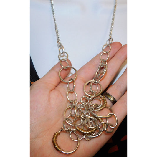 Wrapped Circle Geometric Silver And Gold Tone Link Necklace