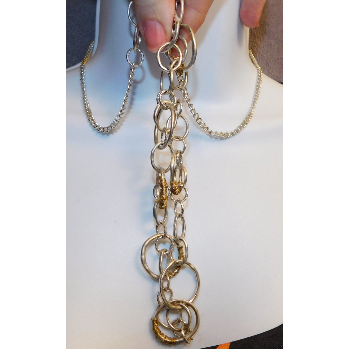 Wrapped Circle Geometric Silver And Gold Tone Link Necklace