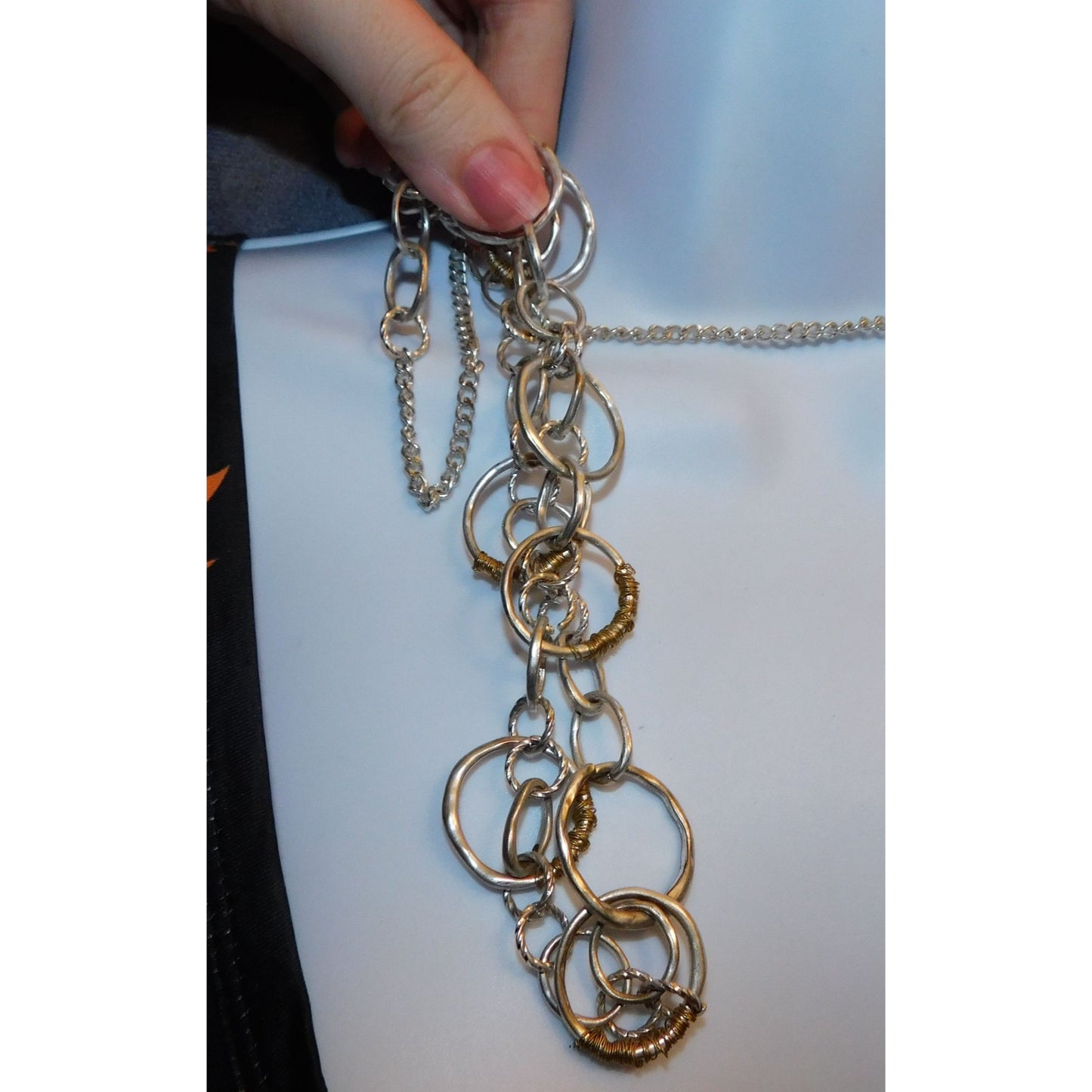 Wrapped Circle Geometric Silver And Gold Tone Link Necklace