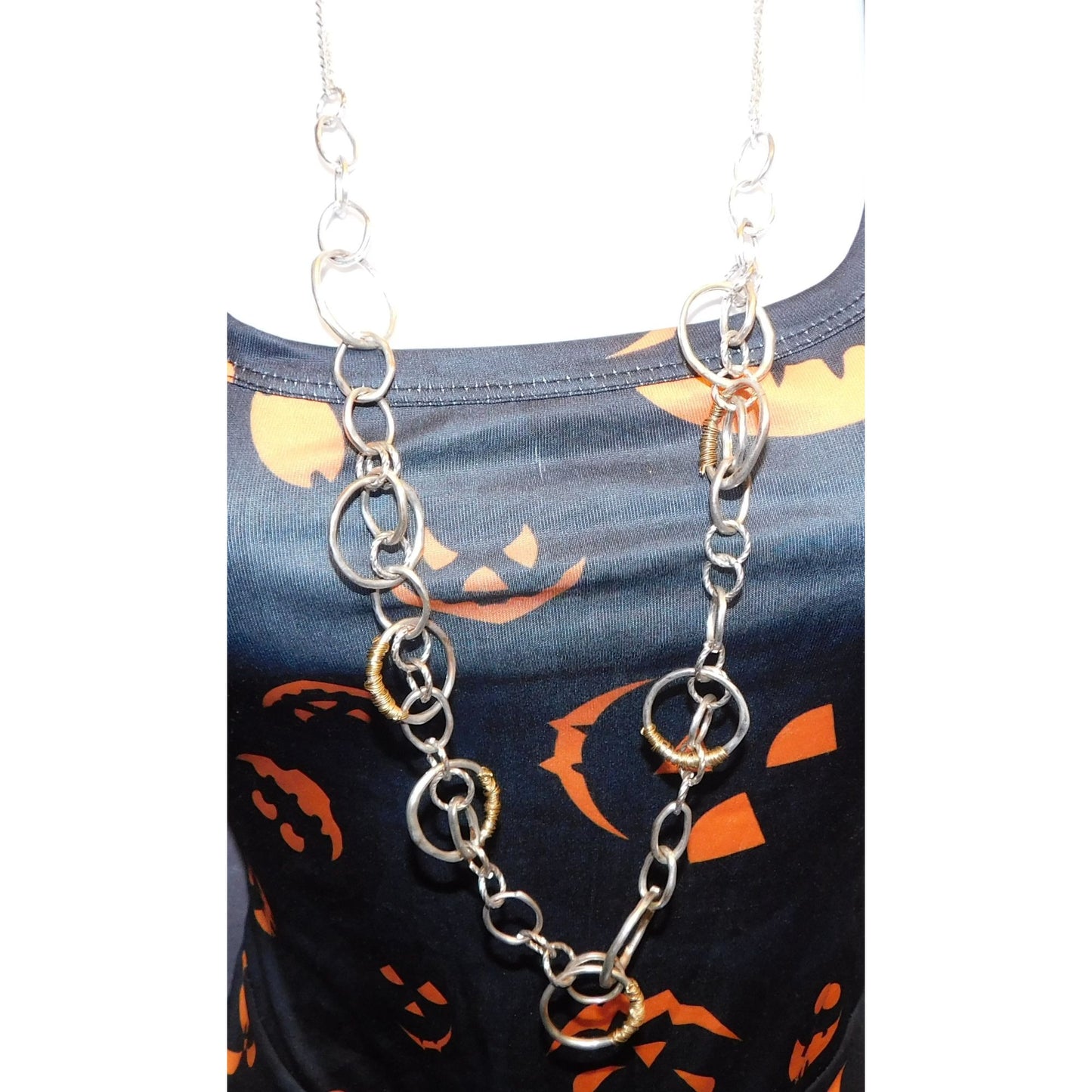 Wrapped Circle Geometric Silver And Gold Tone Link Necklace