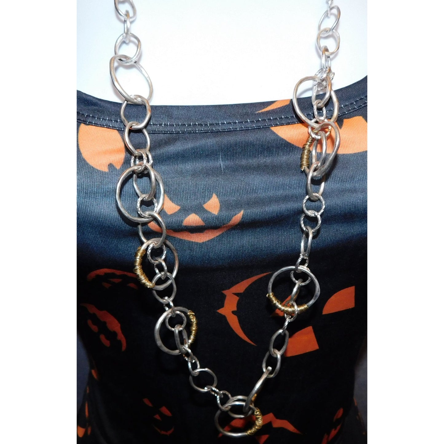 Wrapped Circle Geometric Silver And Gold Tone Link Necklace