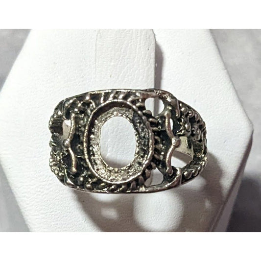 Floral Filigree Silver Tone Ring Setting Size 7 3/4