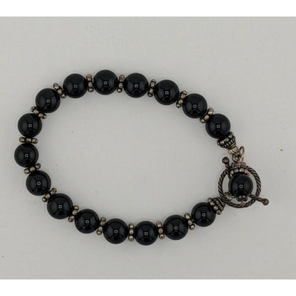 Handmade Gothic Black Stone Beaded Bracelet With Silver Tone Spacers