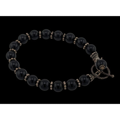 Handmade Gothic Black Stone Beaded Bracelet With Silver Tone Spacers