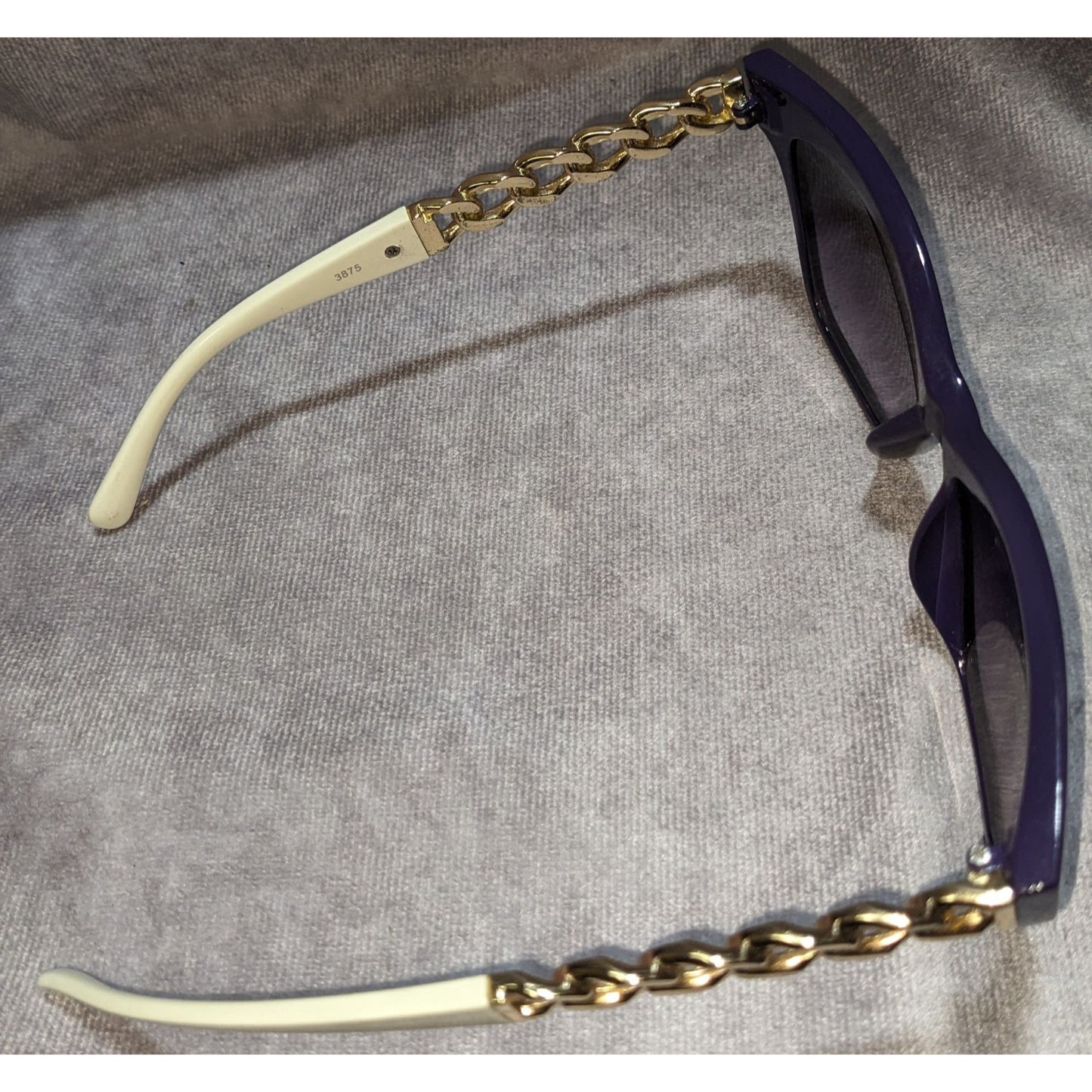 Purple Gold Chain-Accent Sunglasses With UV 400 Protection Cream Arms