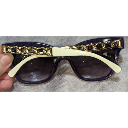 Purple Gold Chain-Accent Sunglasses With UV 400 Protection Cream Arms