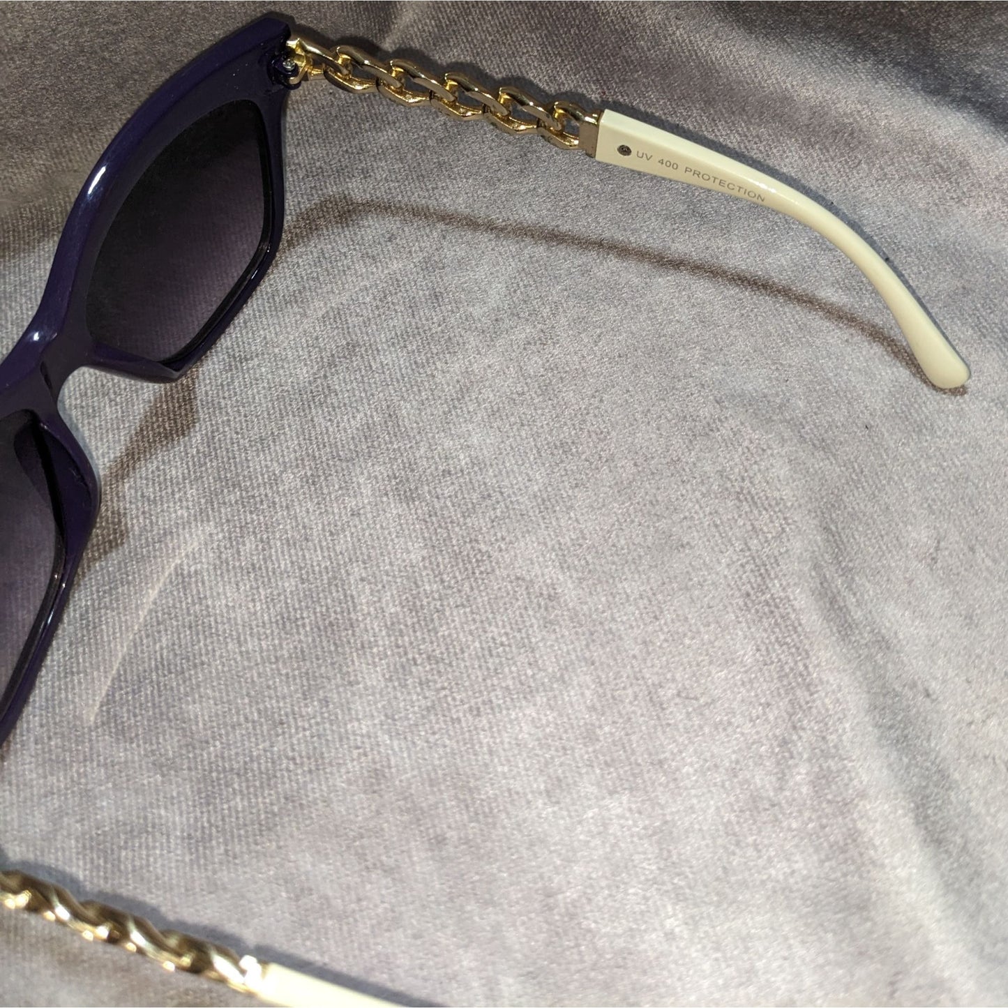 Purple Gold Chain-Accent Sunglasses With UV 400 Protection Cream Arms