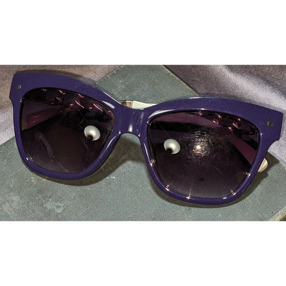 Purple Gold Chain-Accent Sunglasses With UV 400 Protection Cream Arms