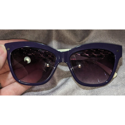 Purple Gold Chain-Accent Sunglasses With UV 400 Protection Cream Arms