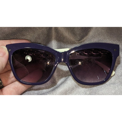Purple Gold Chain-Accent Sunglasses With UV 400 Protection Cream Arms