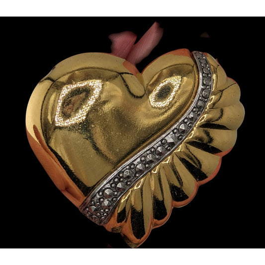 Vintage Love Gold-Tone Heart Brooch With Faux Marcasite Accent