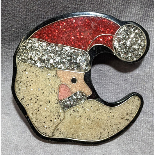 Glitter Moon Santa Brooch