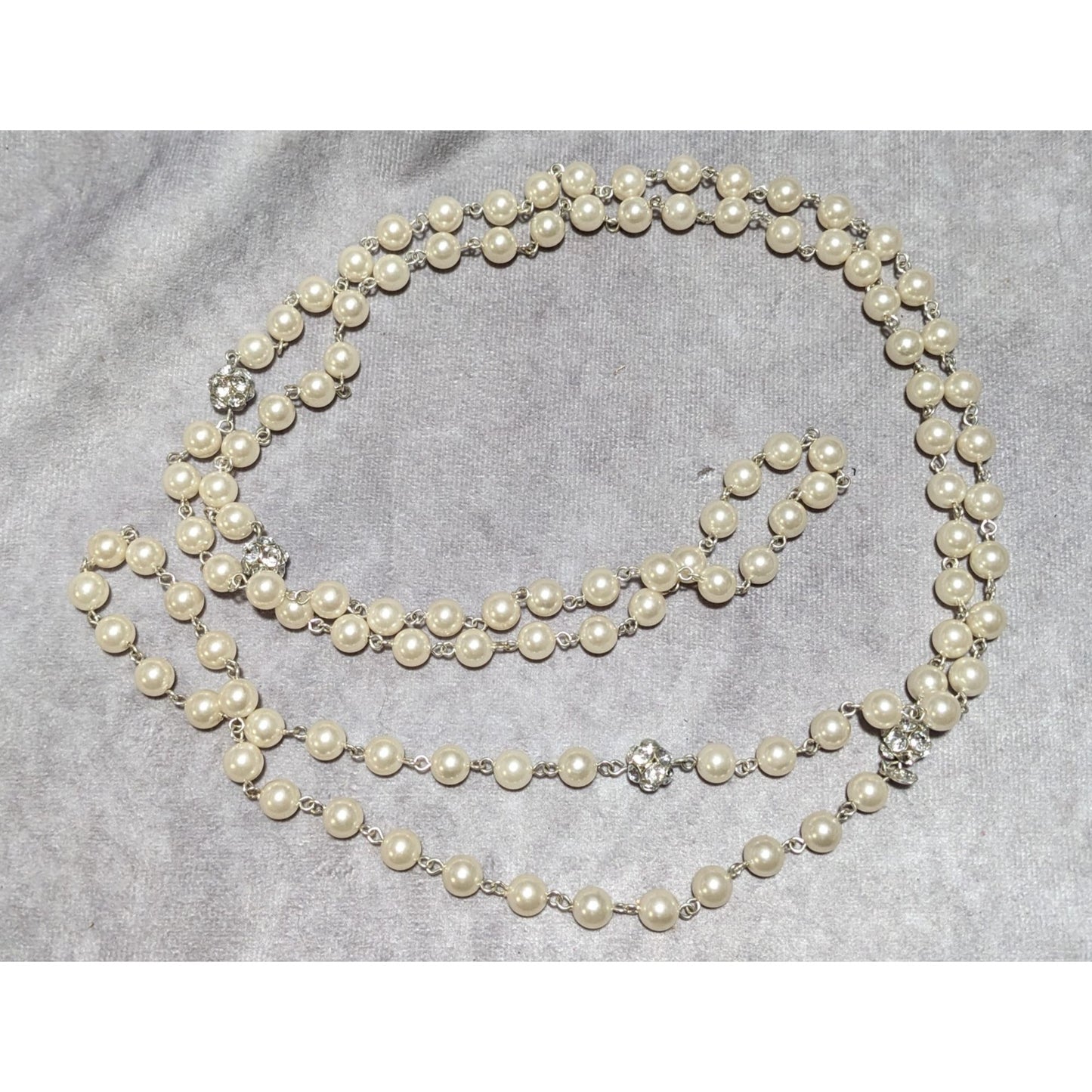 Vintage Roman Pearl Rhinestone Opera Necklace