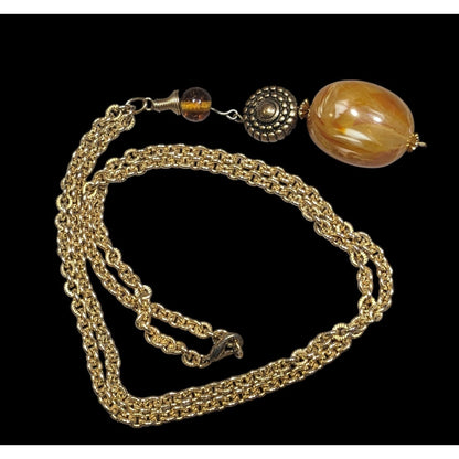 Retro Gold Tone And Honey Pendant Necklace