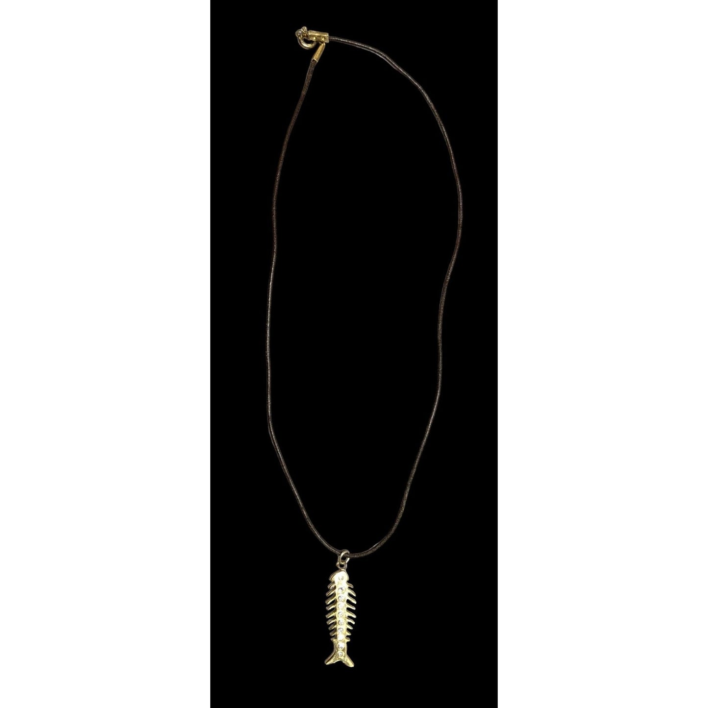 Glam Goth Fishbone Gold Sterling Pendant Necklace