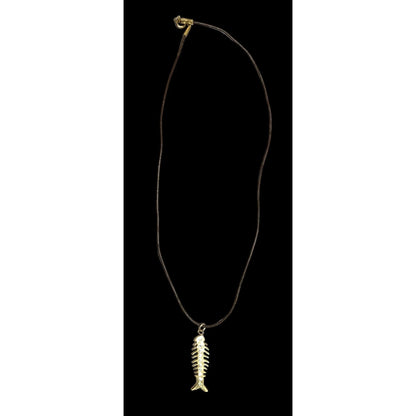 Glam Goth Fishbone Gold Sterling Pendant Necklace