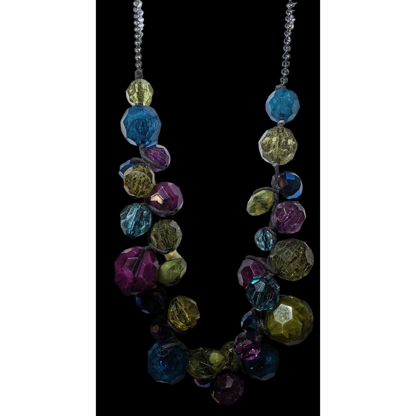 Chunky Cool Tone Rainbow Beaded Necklace