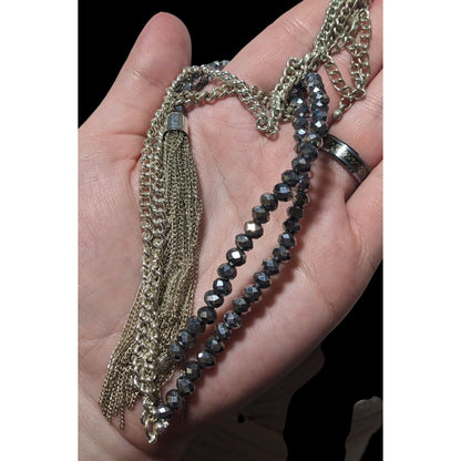 Glam Glass Beaded Chain Tassel  Necklace