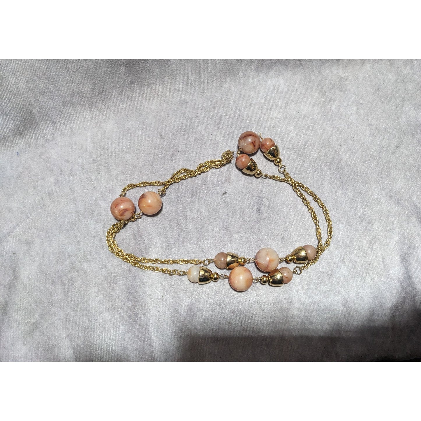 Vintage Gold-Tone Chain Necklace With Pink Beads