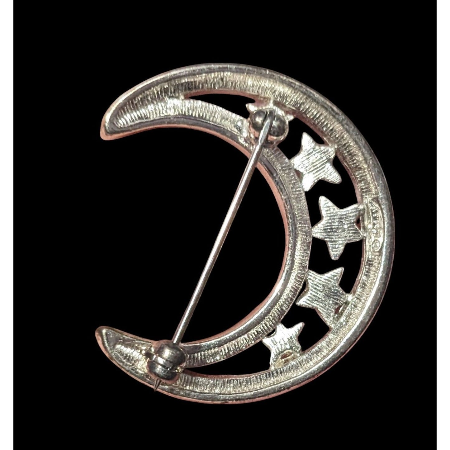 Vintage Monet Crescent Moon And Star Silver And Gold Tone Gemmed Brooch