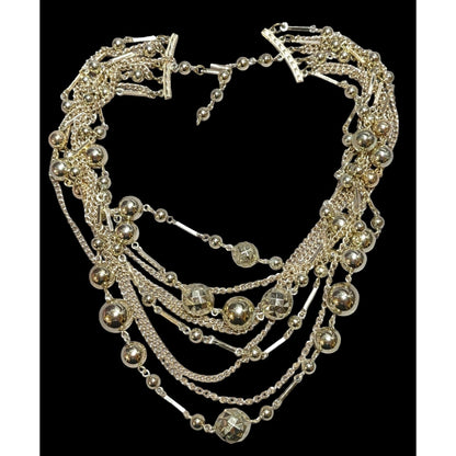 Vintage Multilayer Glam Gold Beaded Chain Necklace