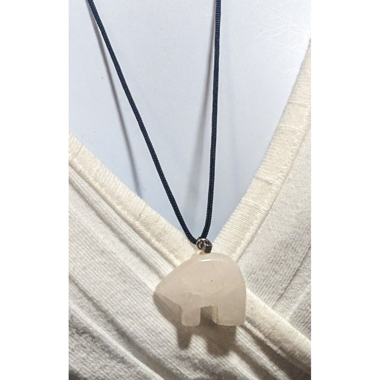 White Quartz Bear Fetish Necklace