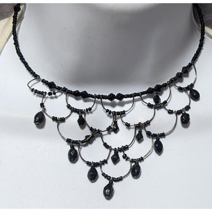 Gothic Beaded Cascade Coil Wire Necklace