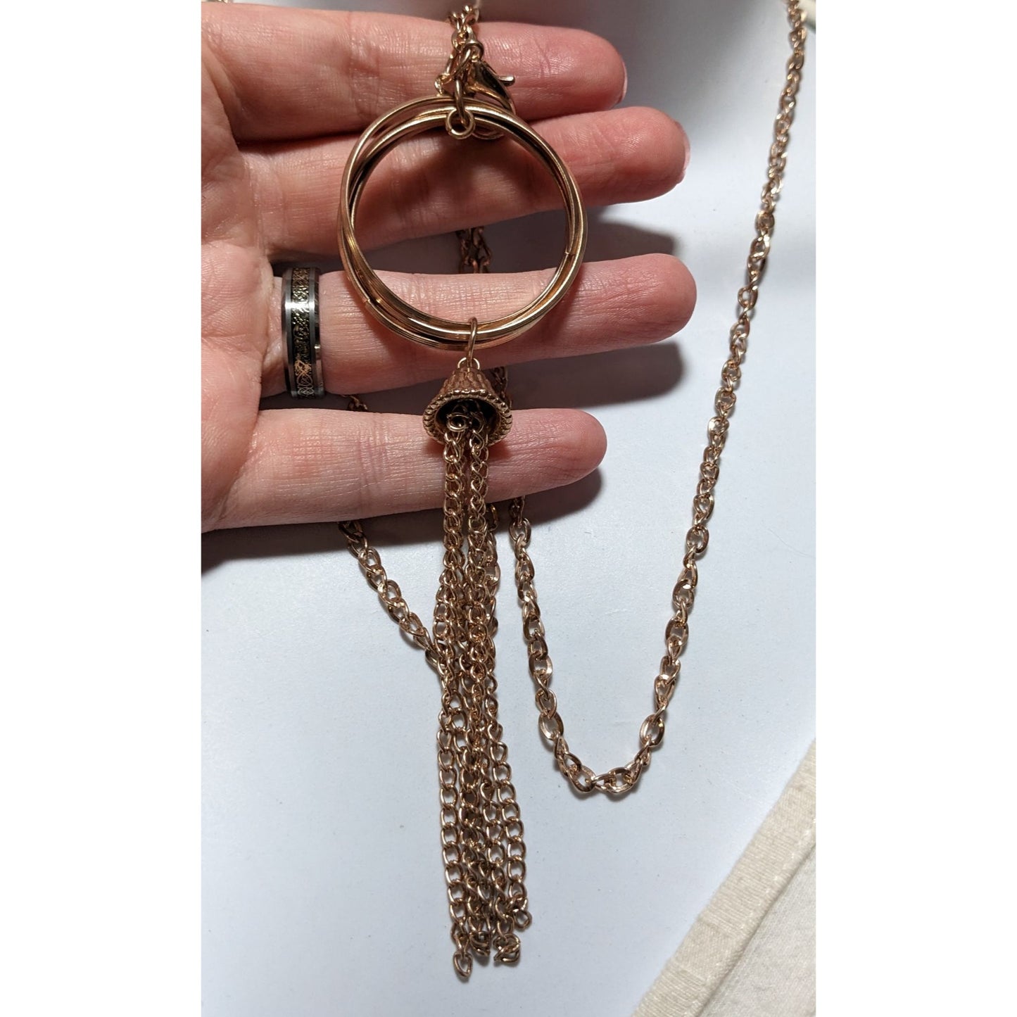 Bohemian Rose Gold Hoop Pendant Tassel Necklace