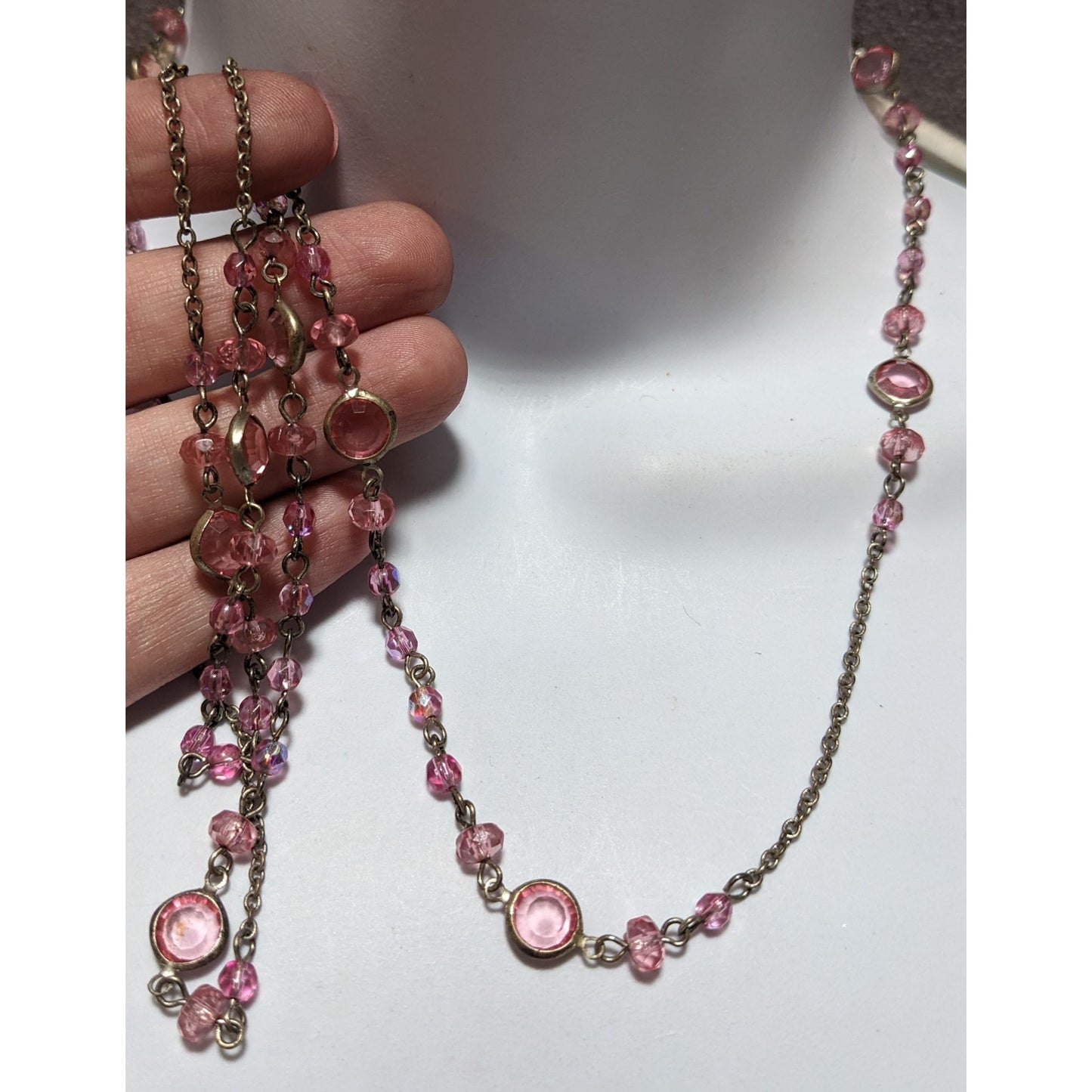 1928 Pink Gemmed Opera Length Necklace