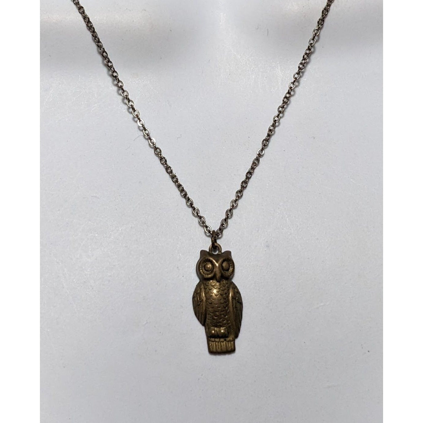 Vintage Minimalist Antiqued Gold Owl Necklace