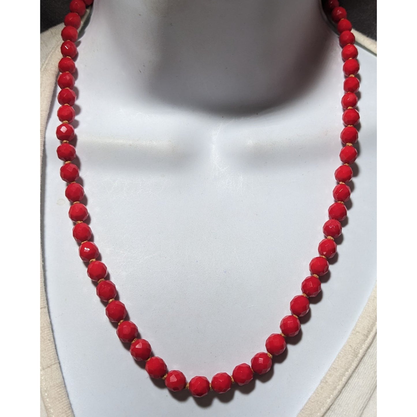 Vintage Japanese Red Glass Beaded Necklace