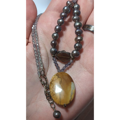 Yellow Jasper Pearl Beaded Necklace