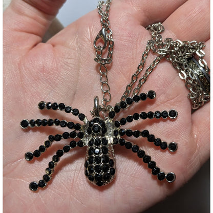 Witchy Gothic Rhinestone Spider Pendant Necklace