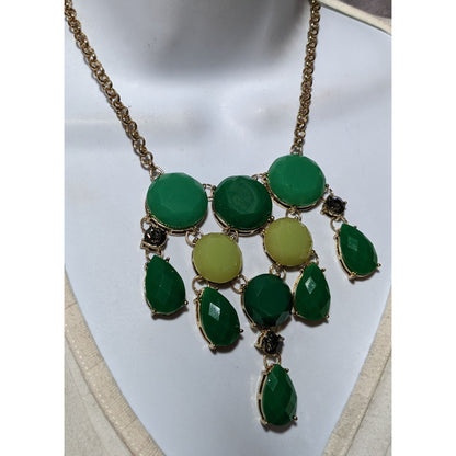 Y2K Glam Green Gemmed Fringe Statement Necklace