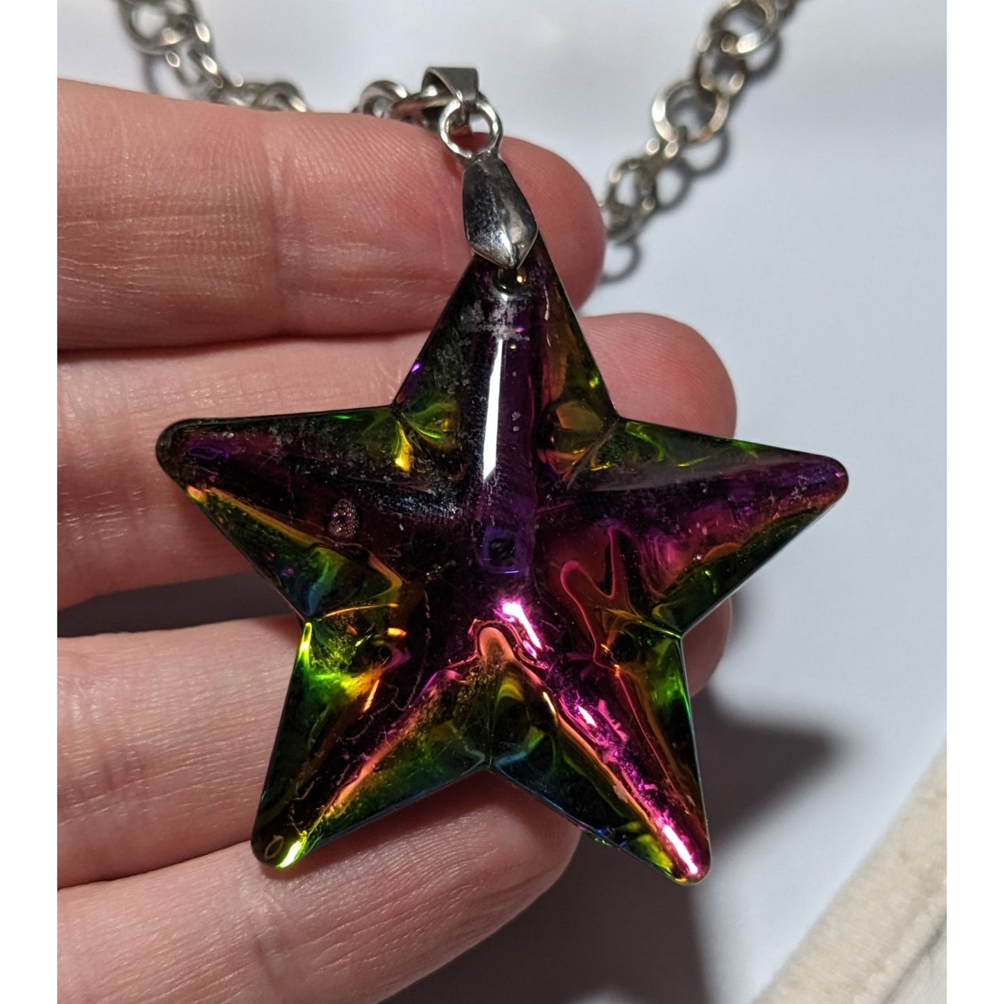 Vintage Rainbow Glass Star Pendant Necklace