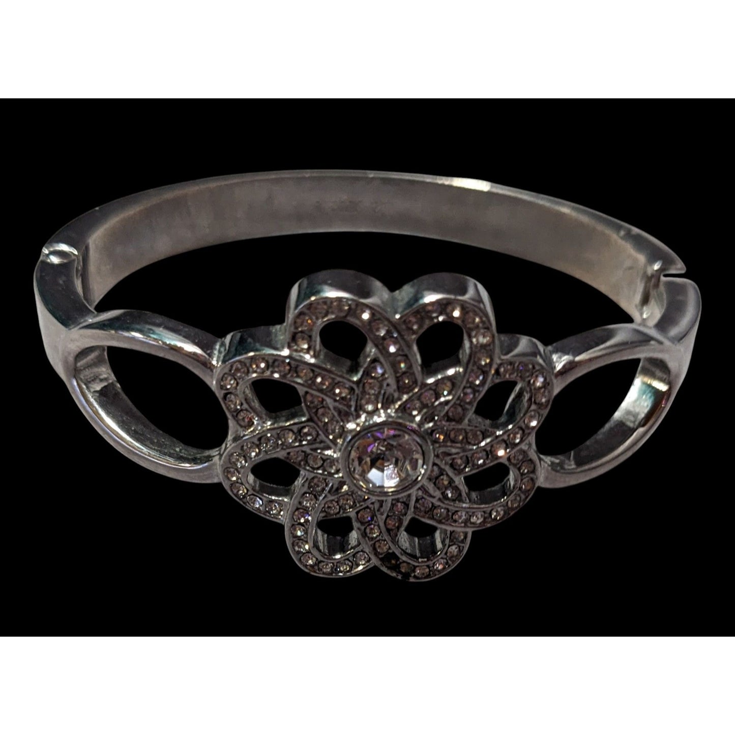 Elegant Glam Lia Sophia Garden Soiree Hinged Silver Tone Rhinestone Bracelet