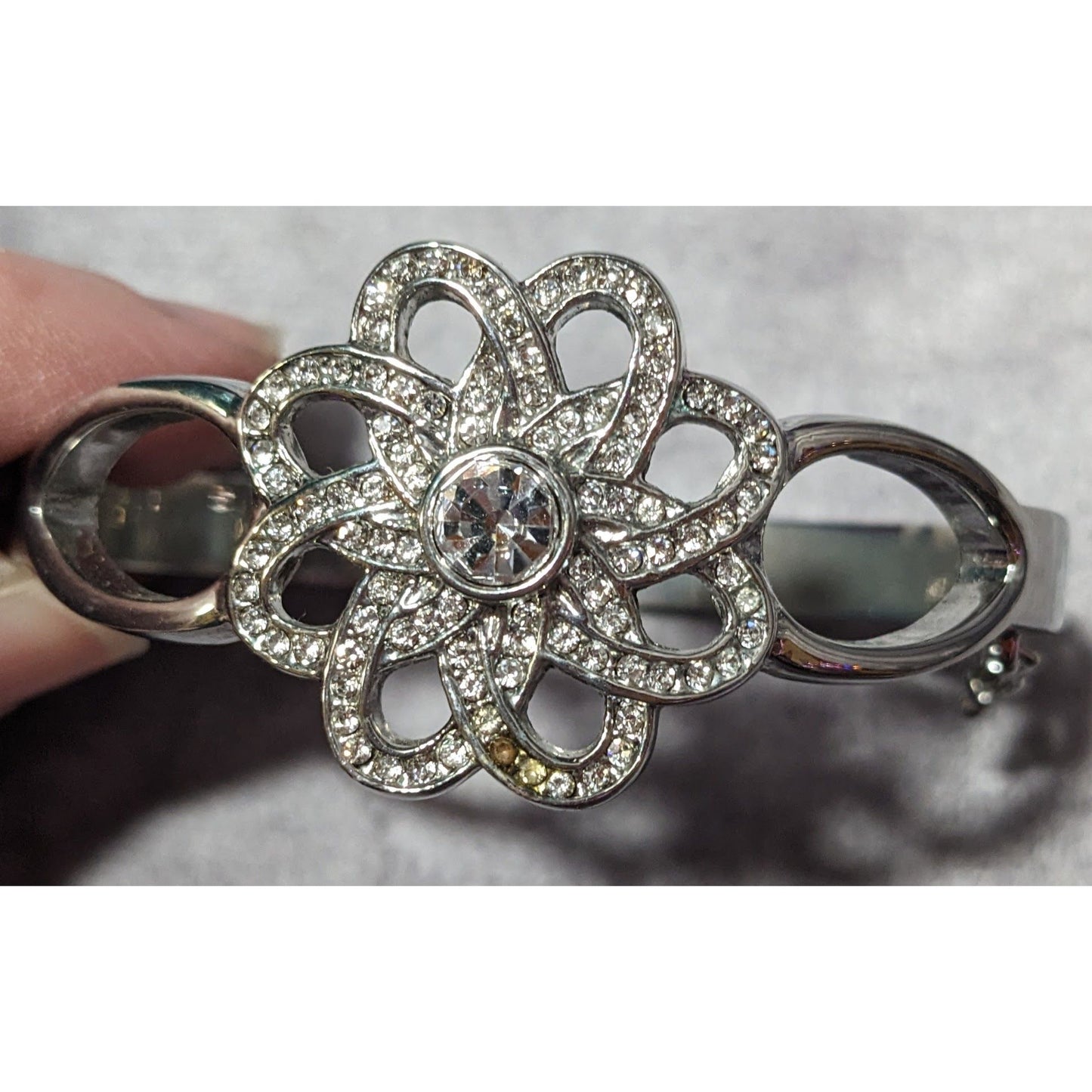 Elegant Glam Lia Sophia Garden Soiree Hinged Silver Tone Rhinestone Bracelet