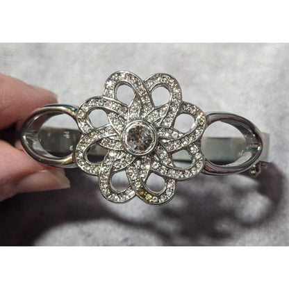 Elegant Glam Lia Sophia Garden Soiree Hinged Silver Tone Rhinestone Bracelet