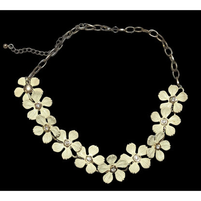 Vintage Cream Floral Necklace With Rhinestones