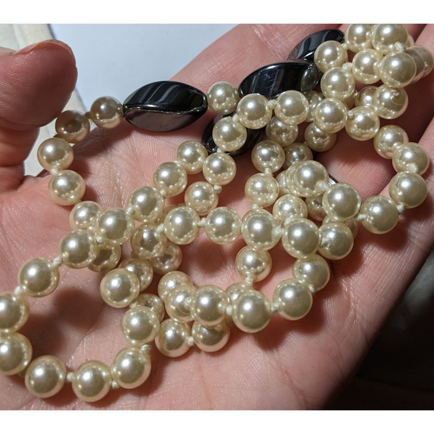 Glass Pearl Hematite Accent Beaded Necklace