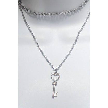 Silver Rhinestone Key Necklace