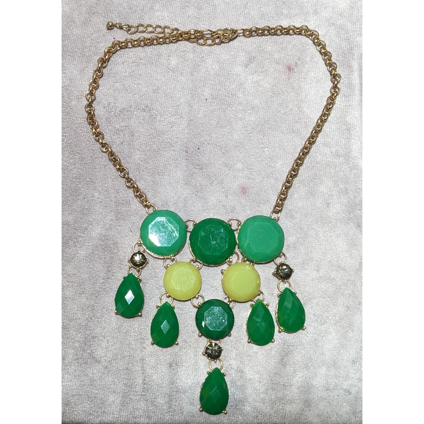 Y2K Glam Green Gemmed Fringe Statement Necklace