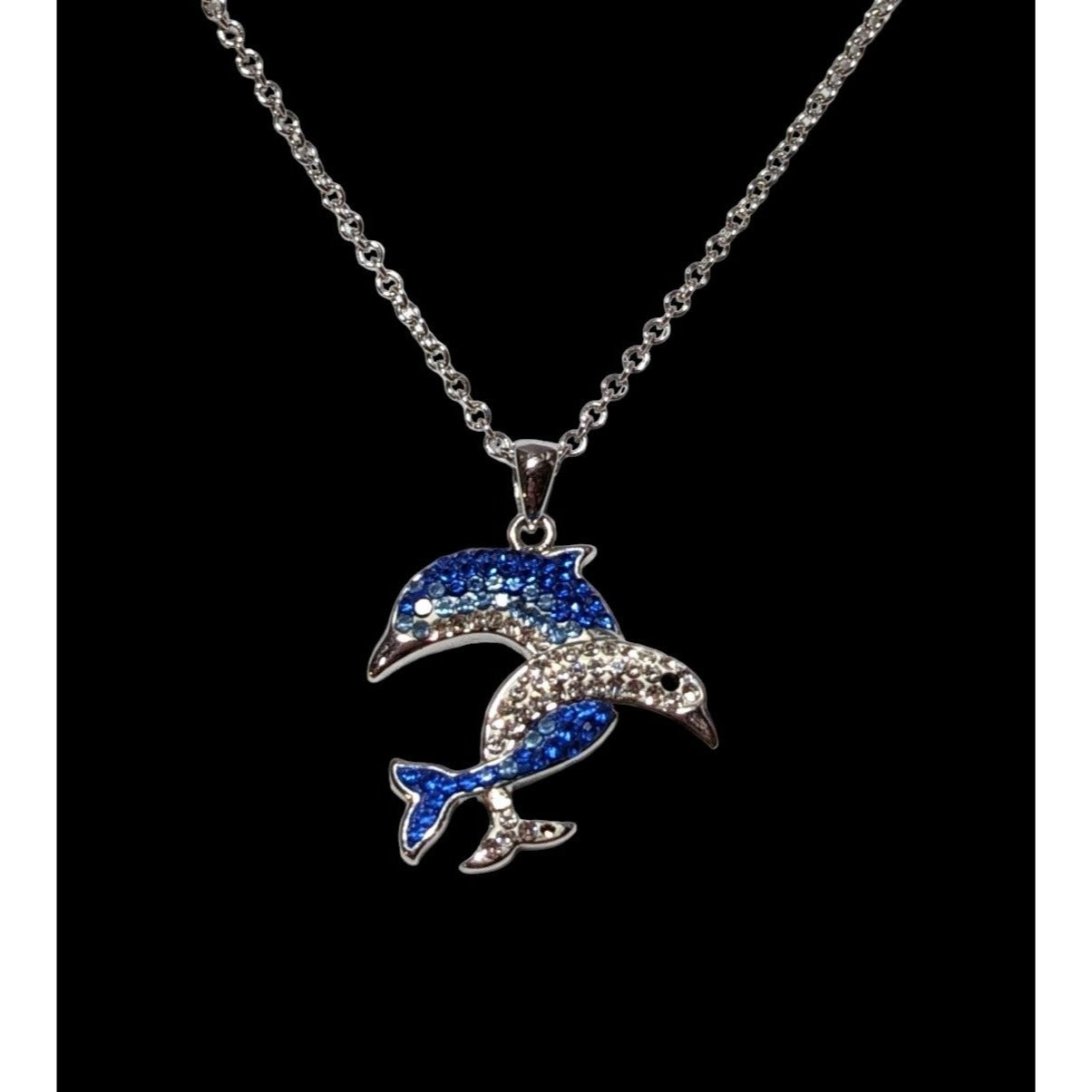 Rhinestone Double Dolphin Necklace